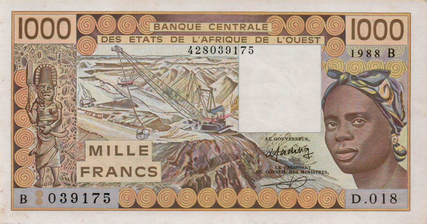 Benin (W.A.S) 1000 1988 UNC P-207B/a